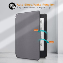 Housse Coque Ultra Fine pour Kobo Clara Colour/2E/BW - Étui Automatique Veille/Réveil avec Dragonne, Gris