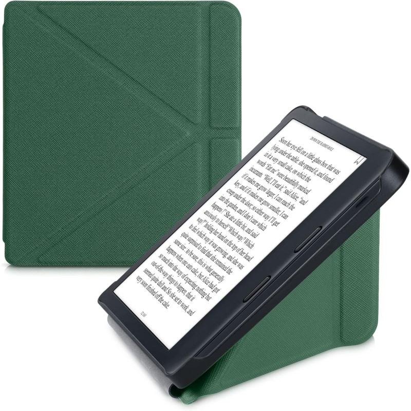 kwmobile Étui Compatible avec Kobo Libra 2 Coque - Étui à Rabat magnétique Tablette eReader Similicuir - Vert foncé