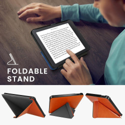 Kwmobile étui compatible avec kobo libra 2 coque - étui à rabat magnétique tablette ereader similicuir - orange