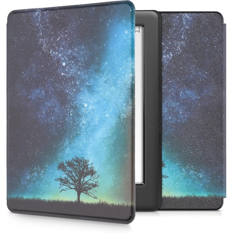 kwmobile Étui Compatible avec Kobo Glo HD/Touch 2.0 Coque - Étui à Rabat magnétique Tablette eReader Similicuir - Bleu-Gris-Noir
