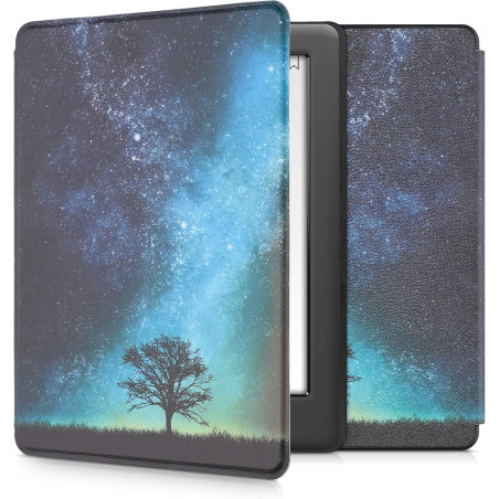 kwmobile Étui Compatible avec Kobo Glo HD/Touch 2.0 Coque - Étui à Rabat magnétique Tablette eReader Similicuir - Bleu-Gris-Noir