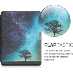 kwmobile Étui Compatible avec Kobo Glo HD/Touch 2.0 Coque - Étui à Rabat magnétique Tablette eReader Similicuir - Bleu-Gris-Noir