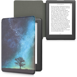 kwmobile Étui Compatible avec Kobo Glo HD/Touch 2.0 Coque - Étui à Rabat magnétique Tablette eReader Similicuir - Bleu-Gris-Noir