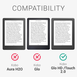kwmobile Étui Compatible avec Kobo Glo HD/Touch 2.0 Coque - Étui à Rabat magnétique Tablette eReader Similicuir - Bleu-Gris-Noir