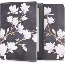 kwmobile Étui Compatible avec Kobo Glo HD/Touch 2.0 Coque - Étui à Rabat magnétique Tablette eReader Similicuir - Taupe-Blanc-Gr