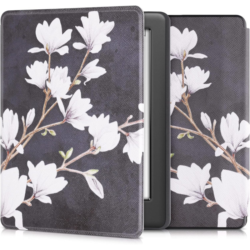 kwmobile Étui Compatible avec Kobo Glo HD/Touch 2.0 Coque - Étui à Rabat magnétique Tablette eReader Similicuir - Taupe-Blanc-Gr
