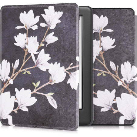 kwmobile Étui Compatible avec Kobo Glo HD/Touch 2.0 Coque - Étui à Rabat magnétique Tablette eReader Similicuir - Taupe-Blanc-Gr