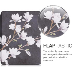 kwmobile Étui Compatible avec Kobo Glo HD/Touch 2.0 Coque - Étui à Rabat magnétique Tablette eReader Similicuir - Taupe-Blanc-Gr