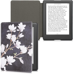 kwmobile Étui Compatible avec Kobo Glo HD/Touch 2.0 Coque - Étui à Rabat magnétique Tablette eReader Similicuir - Taupe-Blanc-Gr