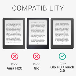 kwmobile Étui Compatible avec Kobo Glo HD/Touch 2.0 Coque - Étui à Rabat magnétique Tablette eReader Similicuir - Taupe-Blanc-Gr