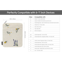 Dadanism 6-7 pouces étui housse sac brodée pour 7" nouveau kindle paperblanc et kindle colorsoft signature edition, 6" k-indle 1