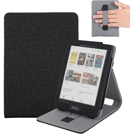 Étui pour Kobo Clara 2E/Clara BW,Sommeil Housse pour Kobo Clara Colour Coque avec Dragonne,Noir