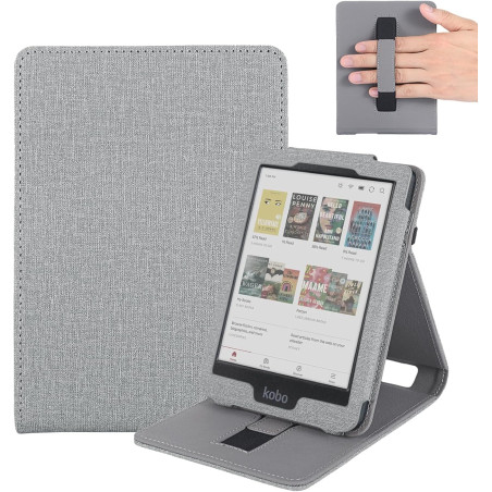 Étui pour Kobo Clara 2E/Clara BW,Sommeil Housse pour Kobo Clara Colour Coque avec Dragonne,Gris