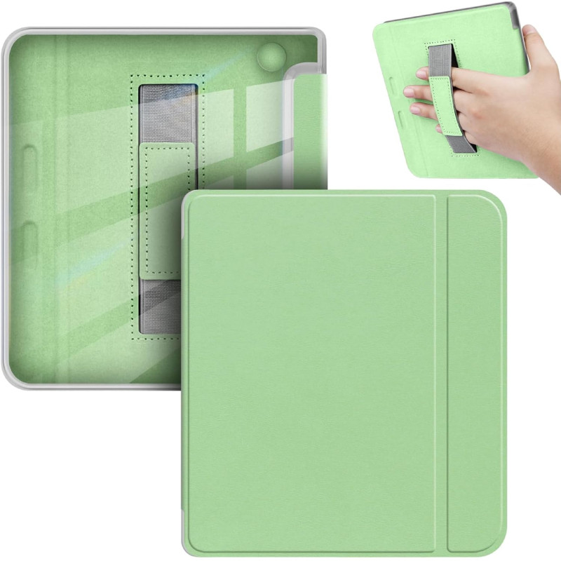 Giopuey coque compatible avec kobo libra colour/kobo libra 2, étui en cuir avec sangle, étui à rabat [coque arrière transparente