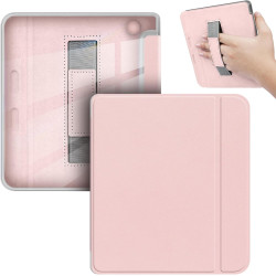 Giopuey coque compatible avec kobo libra colour/kobo libra 2, étui en cuir avec sangle, étui à rabat [coque arrière transparente
