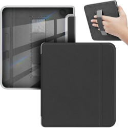 Giopuey coque compatible avec kobo libra colour/kobo libra 2, étui en cuir avec sangle, étui à rabat [coque arrière transparente