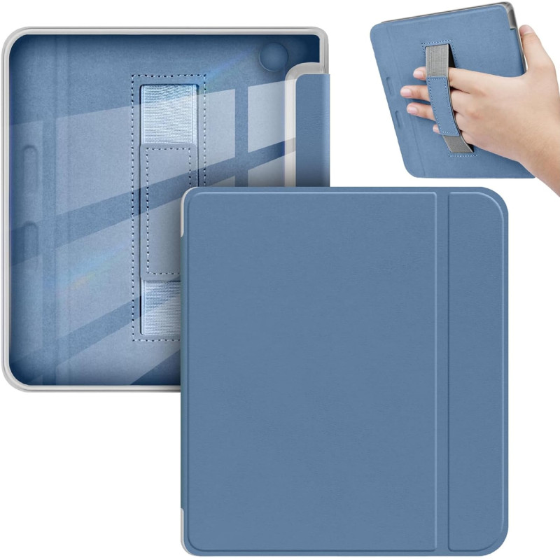 Giopuey coque compatible avec kobo libra colour/kobo libra 2, étui en cuir avec sangle, étui à rabat [coque arrière transparente