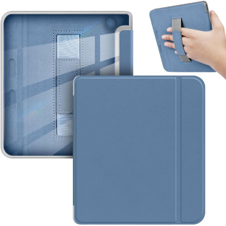 Giopuey coque compatible avec kobo libra colour/kobo libra 2, étui en cuir avec sangle, étui à rabat [coque arrière transparente