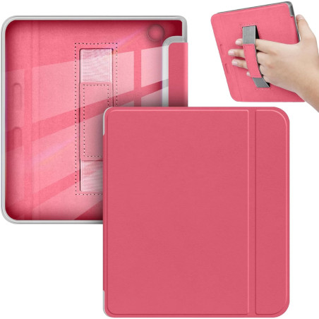Giopuey coque compatible avec kobo libra colour/kobo libra 2, étui en cuir avec sangle, étui à rabat [coque arrière transparente