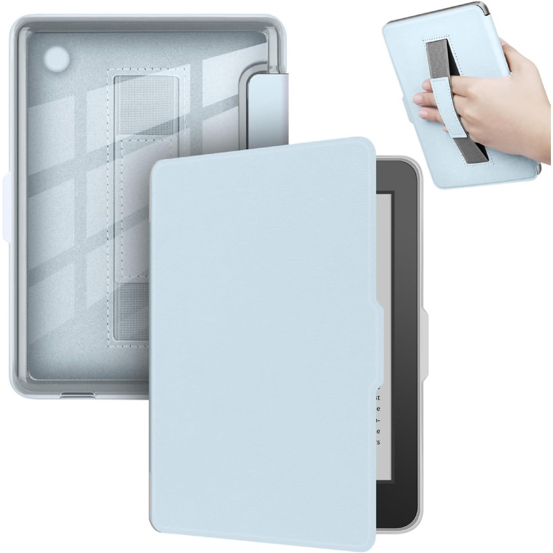 Giopuey coque compatible avec kobo clara colour/clara bw/clara 2e, étui en cuir avec sangle, étui à rabat [coque arrière transpa