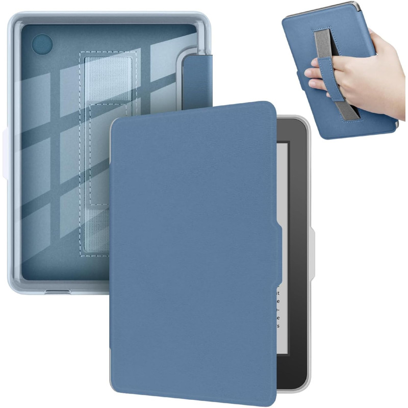 Giopuey coque compatible avec kobo clara colour/clara bw/clara 2e, étui en cuir avec sangle, étui à rabat [coque arrière transpa