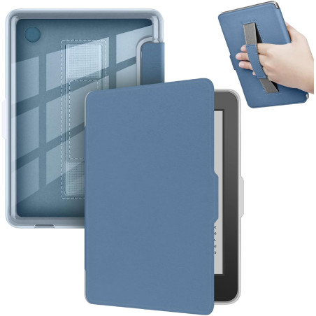 Giopuey coque compatible avec kobo clara colour/clara bw/clara 2e, étui en cuir avec sangle, étui à rabat [coque arrière transpa