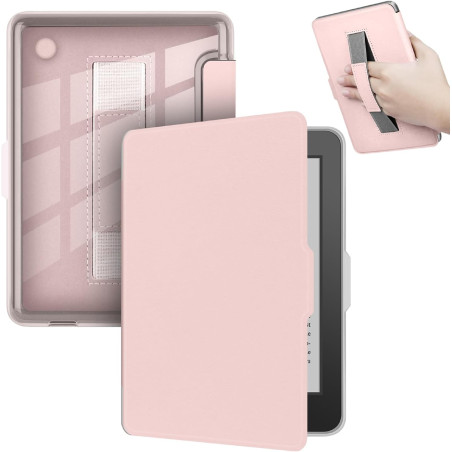 Giopuey coque compatible avec kobo clara colour/clara bw/clara 2e, étui en cuir avec sangle, étui à rabat [coque arrière transpa