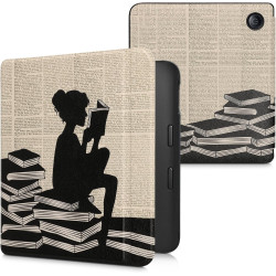 Kwmobile étui compatible avec kobo libra 2 coque - étui à rabat magnétique tablette ereader similicuir - noir-beige