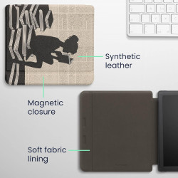 Kwmobile étui compatible avec kobo libra 2 coque - étui à rabat magnétique tablette ereader similicuir - noir-beige