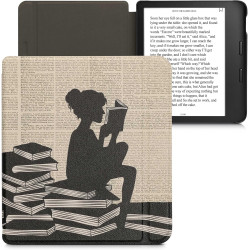 Kwmobile étui compatible avec kobo libra 2 coque - étui à rabat magnétique tablette ereader similicuir - noir-beige