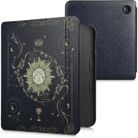 kwmobile Étui Compatible avec Kobo Libra 2 Coque - Étui à Rabat magnétique Tablette eReader Similicuir - Bleu foncé-Jaune-Noir