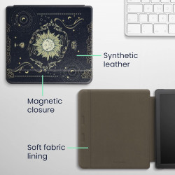 kwmobile Étui Compatible avec Kobo Libra 2 Coque - Étui à Rabat magnétique Tablette eReader Similicuir - Bleu foncé-Jaune-Noir