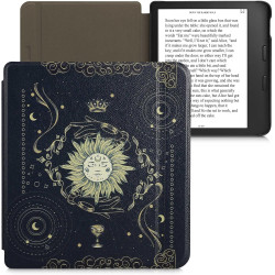 kwmobile Étui Compatible avec Kobo Libra 2 Coque - Étui à Rabat magnétique Tablette eReader Similicuir - Bleu foncé-Jaune-Noir