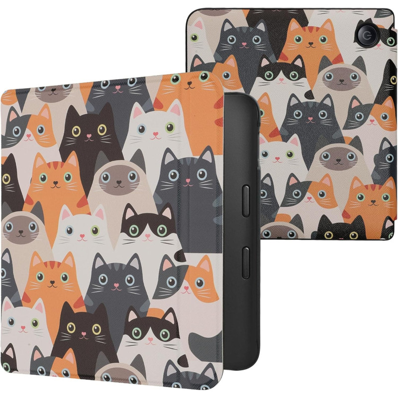 Kwmobile étui compatible avec kobo libra 2 coque - étui à rabat magnétique tablette ereader similicuir - orange-noir-blanc