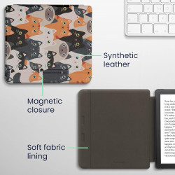 Kwmobile étui compatible avec kobo libra 2 coque - étui à rabat magnétique tablette ereader similicuir - orange-noir-blanc