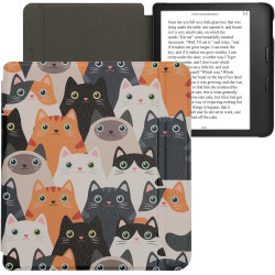 Kwmobile étui compatible avec kobo libra 2 coque - étui à rabat magnétique tablette ereader similicuir - orange-noir-blanc