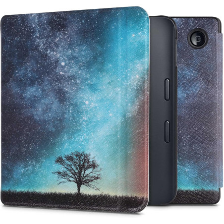 kwmobile Étui Compatible avec Kobo Libra 2 Coque - Étui à Rabat magnétique Tablette eReader Similicuir - Bleu-Gris-Noir