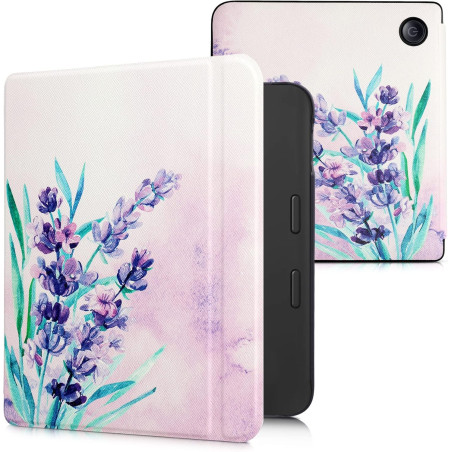 kwmobile Étui Compatible avec Kobo Libra 2 Coque - Étui à Rabat magnétique Tablette eReader Similicuir - Violet-Turquoise-Violet