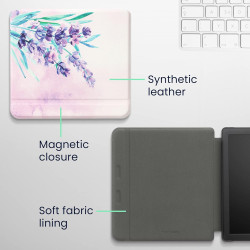 kwmobile Étui Compatible avec Kobo Libra 2 Coque - Étui à Rabat magnétique Tablette eReader Similicuir - Violet-Turquoise-Violet