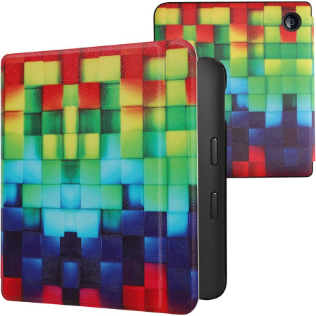 kwmobile Étui Compatible avec Kobo Libra 2 Coque - Étui à Rabat magnétique Tablette eReader Similicuir - Multicolore-Vert-Bleu