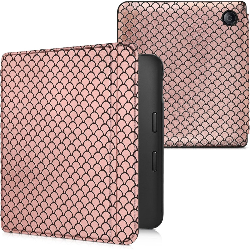 kwmobile Étui Compatible avec Kobo Libra 2 Coque - Étui à Rabat magnétique Tablette eReader Similicuir - Rose Clair-Noir