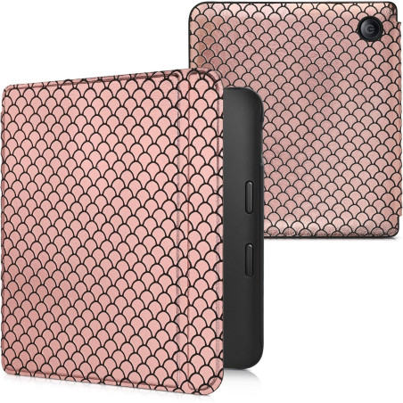kwmobile Étui Compatible avec Kobo Libra 2 Coque - Étui à Rabat magnétique Tablette eReader Similicuir - Rose Clair-Noir