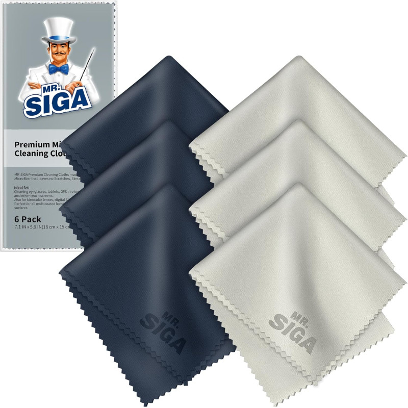 MR.SIGA Chiffons de Nettoyage, Lot de 6, en Microfibre Surchoix pour Lentilles, Lunettes, Ecrans, Tablettes, Glasse, 6 x 7 Pouce