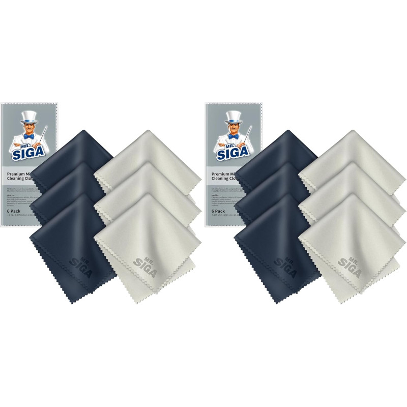 MR.SIGA Chiffons de Nettoyage, Lot de 12, en Microfibre Surchoix pour Lentilles, Lunettes, Ecrans, Tablettes, Glasse, 6 x 7 Pouc