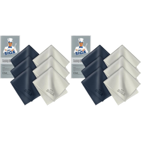 MR.SIGA Chiffons de Nettoyage, Lot de 12, en Microfibre Surchoix pour Lentilles, Lunettes, Ecrans, Tablettes, Glasse, 6 x 7 Pouc