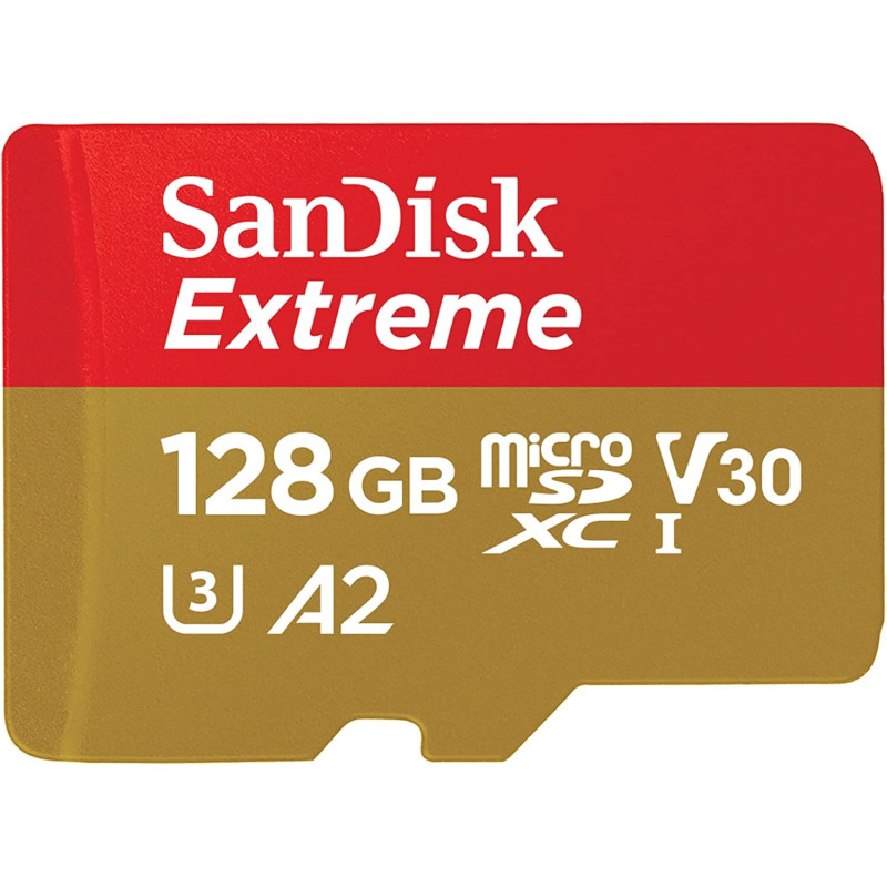 SanDisk Extreme 128 Go microSDXC, Carte micro sd + adaptateur SD, UHS-I V30, jusqu'à 190 Mo/s, pour votre smartphone, caméra d'a