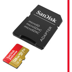SanDisk Extreme 128 Go microSDXC, Carte micro sd + adaptateur SD, UHS-I V30, jusqu'à 190 Mo/s, pour votre smartphone, caméra d'a