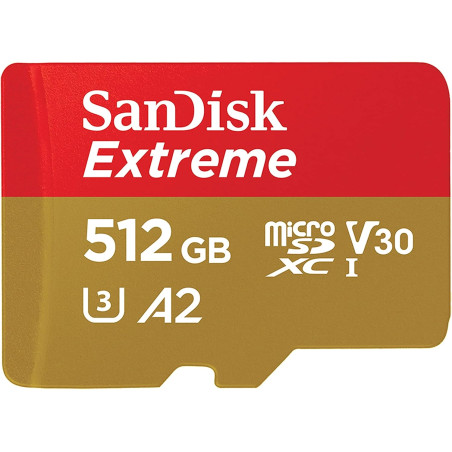 SanDisk Extreme 512 Go microSDXC, Carte micro sd + adaptateur SD, UHS-I V30, jusqu'à 190 Mo/s, pour votre smartphone, caméra d'a