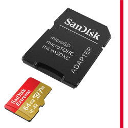 SanDisk 64 Go Extreme microSDXC Carte micro sd + adaptateur SD, UHS-I V30, jusqu'à 170 Mo/s, pour votre smartphone, caméra d'act
