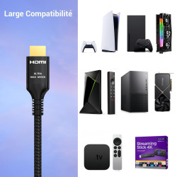 Etseinri Câble HDMI 2.1 5M, Certifié 48Gbps Câble HDMI® Ultra Haute Vitesse 4K 240Hz 165Hz 120Hz 8K 60Hz 10K Cordon HDMI HDCP 2.